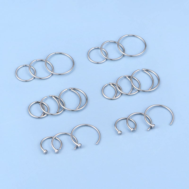 FECTAS Nose Rings Hoops Nose Piercings Surgical Steel 20g Gauge 8mm 10mm 12mm Piercing Hoops Jewelry Silver - Image 3